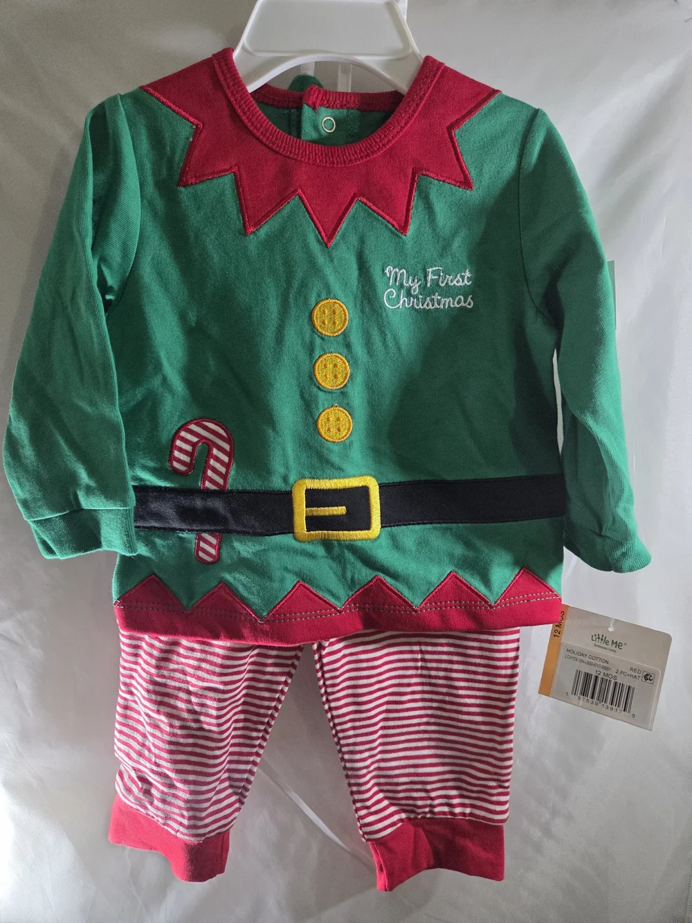 Little Me Green & Red Elf 'My First Christmas' Outfit